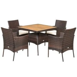 Costway 5PCS Patio Rattan Dining Furniture Set Arm Chair Wooden Table Top -VIDAXL Sale Store GUEST 6ce49c14 82bb 4acc 8a99 94c1707e51d7