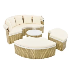 Round Outdoor Patio Sectional Sofa Set Rattan Daybed Two-Tone Weave Sunbed With Retractable Canopy, 4A -ModernLuxe -VIDAXL Sale Store GUEST 6db83d1d 2778 4664 8535 1056ad5173b3