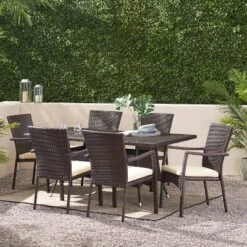 Christopher Knight Home Thompson Outdoor Wicker 7 Piece Dining Set With Cushion