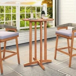 Tangkula 39" Outdoor Acacia Wood Bar Table W/ Slatted Tabletop For Garden Deck