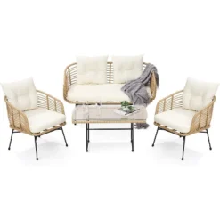 ODK 4 Pieces Outdoor Wicker Patio Conversation Bistro Set, All-Weather Rattan Patio Furniture Set, Outdoor Sectional Sofa For Balcony, Backyard, Deck -VIDAXL Sale Store GUEST 71f2298f cec6 4ade bd05 57fd193b57bb