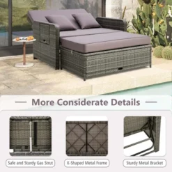 Costway Patio Rattan Daybed Set Wicker Loveseat Sofa With Ottoman & Retractable Side Tray -VIDAXL Sale Store GUEST 72ab604b e008 42cf 9a68 363e963e5d87