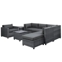 8pc Wicker Patio Conversation Set With Cushions - Gray - GODEER -VIDAXL Sale Store GUEST 72c6b90a 3047 41c8 a286 175e793c4b64