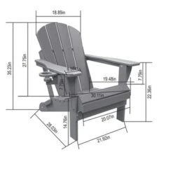 Gulches HDPE Folding Adirondack Chair With Dual Cup Holder - Composite Adirondack Chair With Wood Texture- Gray
