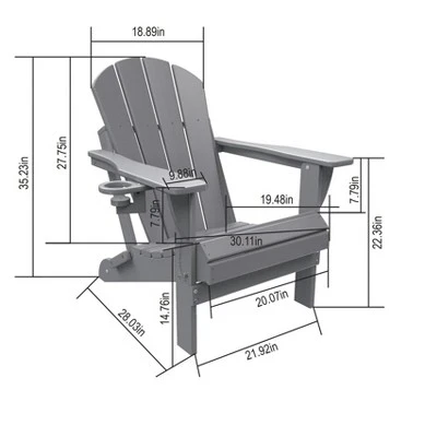 Akoasm Composite Foldable Wood Texture Adirondack Chair With Dual Cup Holder-Gray 1 Akoasm Composite Foldable Wood Texture Adirondack Chair With Dual Cup Holder-Gray