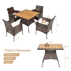 Costway 5PCS Patio Rattan Dining Furniture Set Arm Chair Wooden Table Top -VIDAXL Sale Store GUEST 73fabfaa a7d0 46c6 a3fa 8a6b0d11fe24