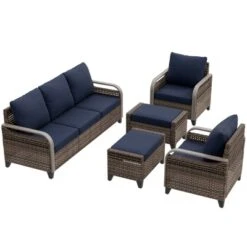EAGLE PEAK Wicker Patio Conversation Set, 2 Chairs, 3-Seat Loveseat And 2 Ottomans, 5 Pieces -VIDAXL Sale Store GUEST 74420d48 9515 4b0f a825 7364bfb79579