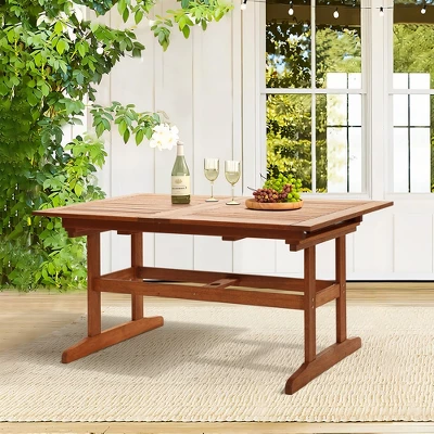 LuxenHome Carmel Solid Wood Extendable Outdoor Dining Table Brown