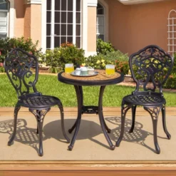 Tangkula 3-Piece Cast Aluminum Bistro Set Outdoor Patio Bistro Table Set Outdoor Round Bistro Table And Chairs For Porch