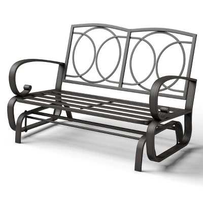 Tangkula Patio Loveseat Bench Steel Frame Furniture Rocking Bench With Cushions Outdoor 4 Tangkula Patio Loveseat Bench Steel Frame Furniture Rocking Bench With Cushions Outdoor - Image 4