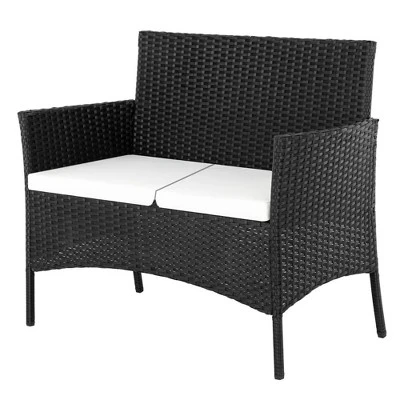 Karl Home 4-Piece Wicker Patio Conversation Set With White Cushions 2 Karl Home 4-Piece Wicker Patio Conversation Set With White Cushions - Image 2