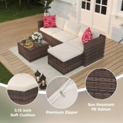 Homfan 5 Pieces Patio Furniture Set, Rattan Outdoor Patio Furniture Sofa Set With Anti-Slip Cushions, All-Weather Wicker Sectional Sofa -VIDAXL Sale Store GUEST 785a577c c941 43cd bfee 08a43612c929