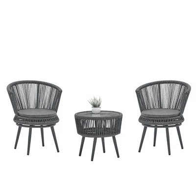 3pc Outdoor Wicker Conversation Set With Cushions - Dark Gray - GODEER 7 3pc Outdoor Wicker Conversation Set With Cushions - Dark Gray - GODEER - Image 7