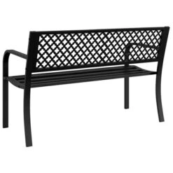 VidaXL 46.9" Black Powder-Coated Steel Garden Bench - Outdoor Patio Seating With Armrests, Easy Assembly For Garden/Patio -VIDAXL Sale Store GUEST 7901899a 6d25 4826 a9fb 23e258476dee