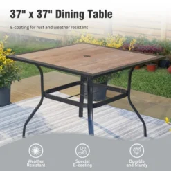 Captiva Designs 5pc Patio Dining Set Steel Frame Table With Umbrella Hole & Gray Textilene Chairs With Wood-like Armrests -VIDAXL Sale Store GUEST 791ac3a1 8fcc 47ea 90d5 e375a736d72b