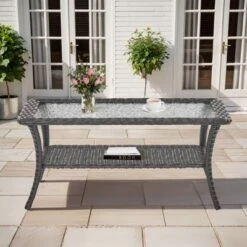 Buenhomino Wicker Patio Coffee Table,Rattan Outdoor Coffee Table With 2-Layer Storage Furniture Tables For Outside, Patio, Garden, Balcony, Backyard -VIDAXL Sale Store GUEST 79286a33 5314 445c ba9b ab4121e56d81