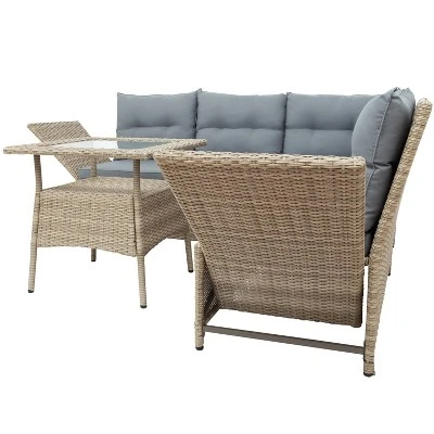4pc Wicker Adjustable Patio Seating Set With Cushions - Natural/Gray - GODEER 5 4pc Wicker Adjustable Patio Seating Set With Cushions - Natural/Gray - GODEER - Image 5