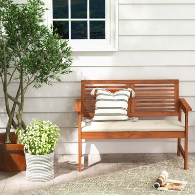 Costway Patio Bench Outdoor Solid Wood Loveseat Chair With Backrest & Cushion Porch Garden 1 Costway Patio Bench Outdoor Solid Wood Loveseat Chair With Backrest & Cushion Porch Garden