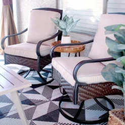 2pk Outdoor Swivel Chairs With Metal Frame, Wicker & Seat & Back Cushions - Captiva Designs -VIDAXL Sale Store GUEST 7b12cd1c ae94 48ca b085 5cdceb3a9ad1