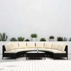 5-Piece Outdoor Rattan Sofa Set With Cushions, Pillows, And Tempered Glass Table ââ‚?Multifunctional, UV & Water-Resistant Patio Furniture