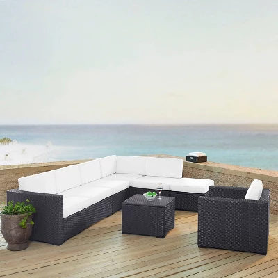 Biscayne 6pc Outdoor Wicker Sectional Set - White - Crosley 1 Biscayne 6pc Outdoor Wicker Sectional Set - White - Crosley