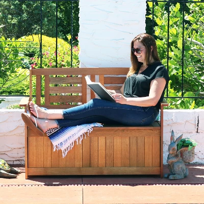 Sunnydaze Decor Sunnydaze Outdoor Meranti Wood With Teak Oil Finish 2-Person Garden Storage Bench Seat - 47" - Brown 9 Sunnydaze Decor Sunnydaze Outdoor Meranti Wood With Teak Oil Finish 2-Person Garden Storage Bench Seat - 47" - Brown - Image 9