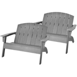Costway 2PCS Patio Adirondack Chair Loveseat Bench HDPE Weather Resistant Grey