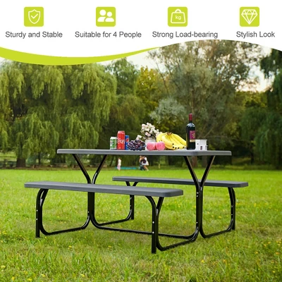 Costway Picnic Table Bench Set Outdoor Backyard Patio Garden Party Dining All Weather Black 6 Costway Picnic Table Bench Set Outdoor Backyard Patio Garden Party Dining All Weather Black - Image 6