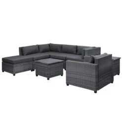 8pc Wicker Patio Conversation Set With Cushions - Gray - GODEER -VIDAXL Sale Store GUEST 7eb40e73 c0a8 45c9 b573 ecdbd6266a36
