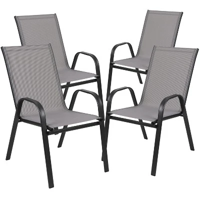 Emma And Oliver 4 Pack Outdoor Stack Chair With Flex Comfort Material - Patio Stack Chair 14 Emma And Oliver 4 Pack Outdoor Stack Chair With Flex Comfort Material - Patio Stack Chair - Image 14