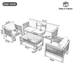 TIRAMISUBEST 4-Piece Outdoor Sectional Sofa Set,5-Person Patio Conversation Set With Cushions & Coffee Table For Garden,Balcony