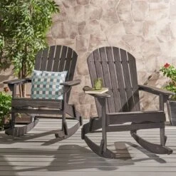 Malibu 2pk Acacia Wood Adirondack Rocking Chair Dark Gray - Christopher Knight Home