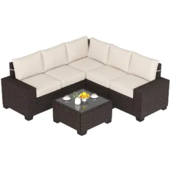Homfan Patio Furniture Sets 6 Pieces Outdoor All-Weather Sectional Patio Sofa Set Rattan Weaving Wicker Patio Conversation Couch Set With Glass Table -VIDAXL Sale Store GUEST 807b87ae f5be 4196 820c e94e7ec982ab