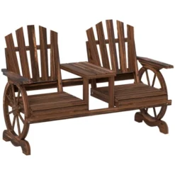 Outsunny Wooden Garden Bench With Table, Umbrella Hole, 2-Seat Wagon Wheel Outdoor Bench, High Backrest, Armrests For Backyard, Patio -VIDAXL Sale Store GUEST 8109b469 b784 4052 ae0a e15140885903