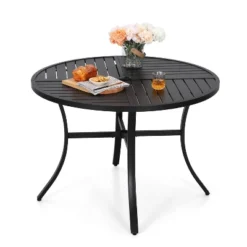 5pc Patio Dining Set With Round Table & Steel Arm Chairs With Hexagon-Shaped Back - Captiva Designs