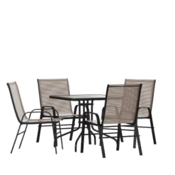 Emma And Oliver Five Piece Patio Dining Set - Square Table With Powder Coated Frame And Tempered Glass Top & 4 Flex Comfort Stack Chairs -VIDAXL Sale Store GUEST 8257ae84 85ca 4e2e b4a7 db7d7ebde69f