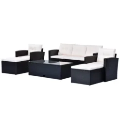 6pc Wicker Patio Conversation Set With Sofa, Arm Chairs, Ottomans & Coffee Table - Black/Beige - GODEER 19 6pc Wicker Patio Conversation Set With Sofa, Arm Chairs, Ottomans & Coffee Table - Black/Beige - GODEER -VIDAXL Sale Store GUEST 82c12f98 7b7d 4b14 bf41 85fff9a9f5be