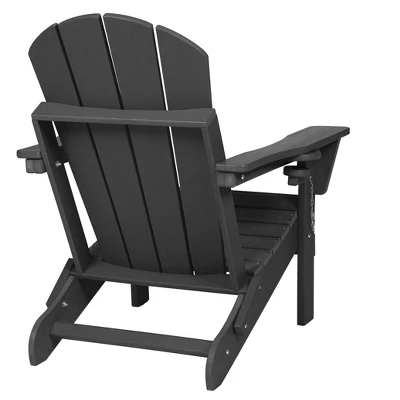 Akoasm Composite Foldable Wood Texture Adirondack Chair With Dual Cup Holder-Gray 6 Akoasm Composite Foldable Wood Texture Adirondack Chair With Dual Cup Holder-Gray - Image 6