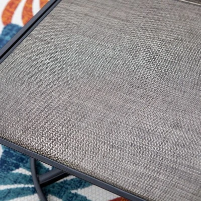 8pc Outdoor Dining Set With Metal Slat Top Table With Umbrella Hole & Swivel Chairs - Gray/Beige - Captiva Designs 5 8pc Outdoor Dining Set With Metal Slat Top Table With Umbrella Hole & Swivel Chairs - Gray/Beige - Captiva Designs - Image 5