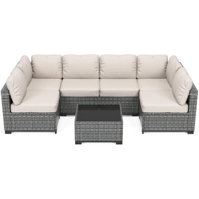 Garvee 7-Piece Patio Furniture Set, Rattan Wicker Sectional With Cushions, Modular Conversation Couch Set For Porch, Garden, Or Deck 2 Garvee 7-Piece Patio Furniture Set, Rattan Wicker Sectional With Cushions, Modular Conversation Couch Set For Porch, Garden, Or Deck - Image 2