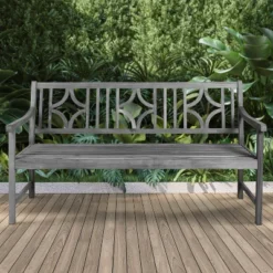 Sloane 3-Seat Ogee Diamond-Back Acacia Wood Outdoor Garden Patio Bench - JONATHAN Y -VIDAXL Sale Store GUEST 841a5a72 9d98 4a55 af8b 82bd45fa959d