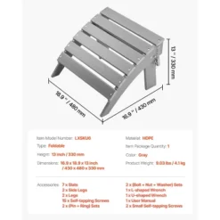 VEVOR Adirondack Ottoman, 16.9L X 18.9W X 13H Inch HDPE Plastic Folding Adirondack Ottoman, Weather-Resistant Foot Rest For Adirondack Chair, Gray -VIDAXL Sale Store GUEST 84cd959b 1175 40fa b00f 8e0840051df4