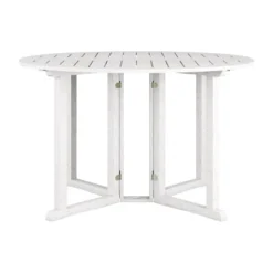 Outdoor Drop Leaf Round Dining Table - Whitewash - CorLiving