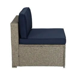 6pc Outdoor Rattan Wicker Set With Sectional, Chairs, Accent Table & Ottoman - Gray/Navy - GODEER -VIDAXL Sale Store GUEST 85ae0fd7 de13 4ef1 9c3b 551548ffcd60