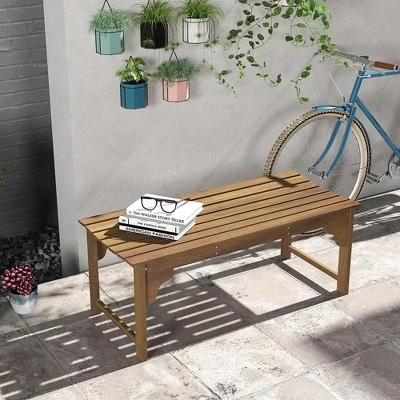 Resenkos Garden Bench, Patio Bench,Slatted Wooden Garden Bench, Curved Seat Front Porch Bench, Teak 3 Resenkos Garden Bench, Patio Bench,Slatted Wooden Garden Bench, Curved Seat Front Porch Bench, Teak - Image 3