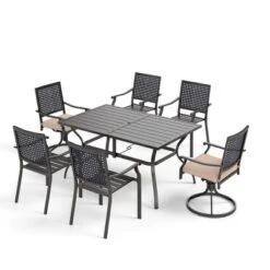 Captiva Designs 7pc Patio Dining Set With Slat-top Rectangle Steel Table & Metal Chairs