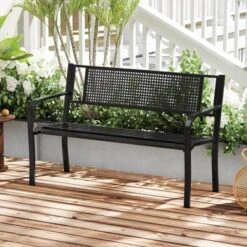 Costway 50" Garden Bench With Patterned Backrest And Curved Armrests For Porch Lawn -VIDAXL Sale Store GUEST 86762c11 ebbf 4315 baf4 5b5111be8923