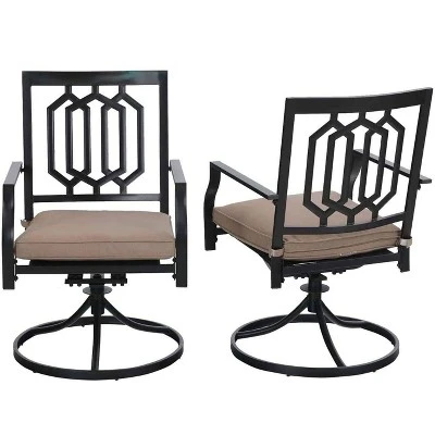 3pc Wrought Iron Patio Dining Set With Square Table With Umbrella Hole & Swivel Chairs - Captiva Designs 4 3pc Wrought Iron Patio Dining Set With Square Table With Umbrella Hole & Swivel Chairs - Captiva Designs - Image 4