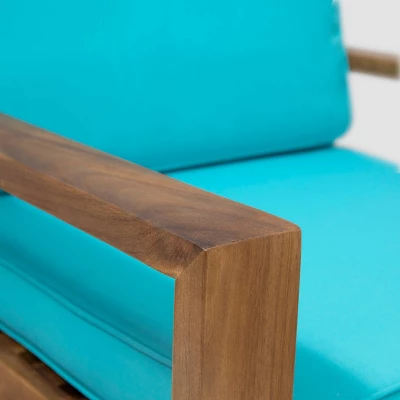Santa Ana 2pk Acacia Wood Club Chairs Teak/Teal - Christopher Knight Home 3 Santa Ana 2pk Acacia Wood Club Chairs Teak/Teal - Christopher Knight Home - Image 3