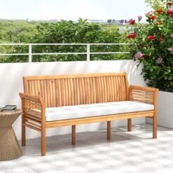 Tangkula 3 Person Outdoor Bench, 62.5" Acacia Wood Patio Sofa With Curved Armrests And Removable Seat Cushion -VIDAXL Sale Store GUEST 87347c33 bfe3 48cd bb6a dd984758d24b